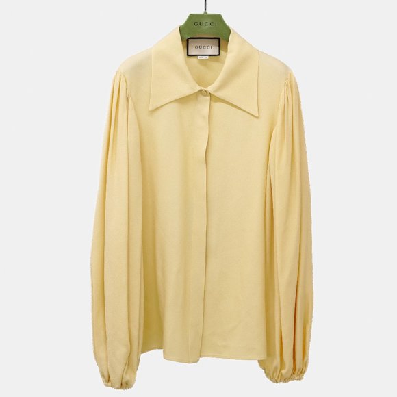 Gucci 2021 Cruise Yellow Crêpe de Chine Balloon Sleeve Blouse - Picture 3 of 16